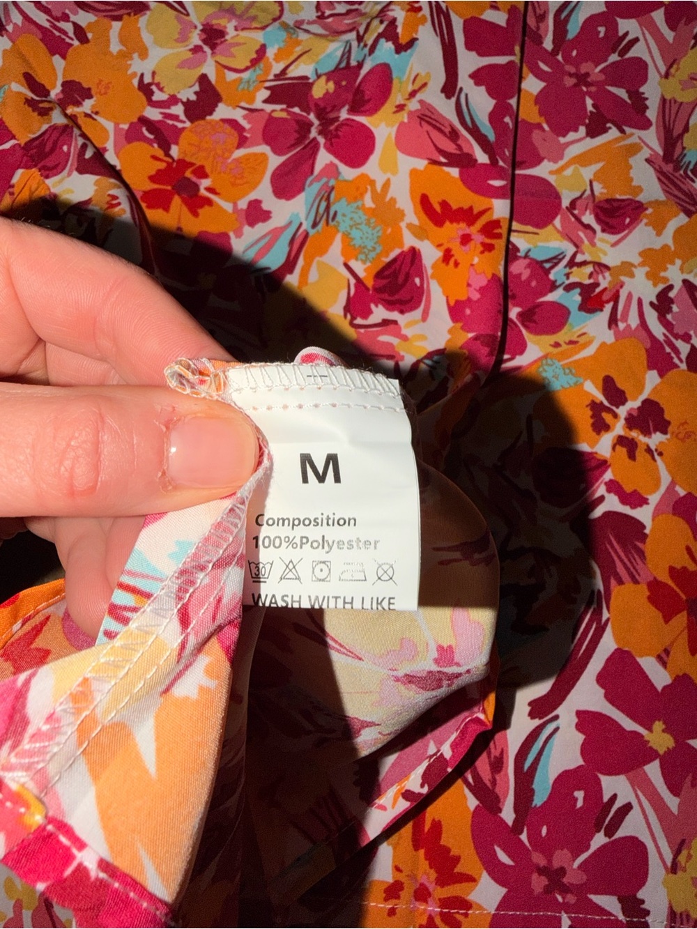 Floral Ruffle Sleeve V-Neck Blouse Pink Orange Tropical Top M - Picture 6 of 7